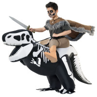 Kinderen rijden op t-rex Skelet opblaasbaar kostuum