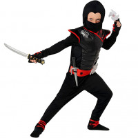 Zwart en rood dodelijke ninja kostuum voor kinderen