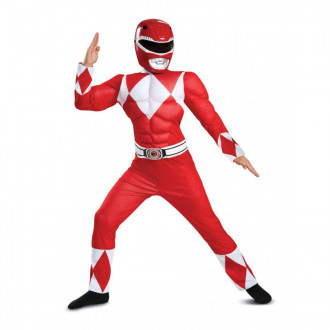 Kinderen Mighty Morphin Power Rangers Rood Ranger Klassiek Spieren Jumpsuit Outfit