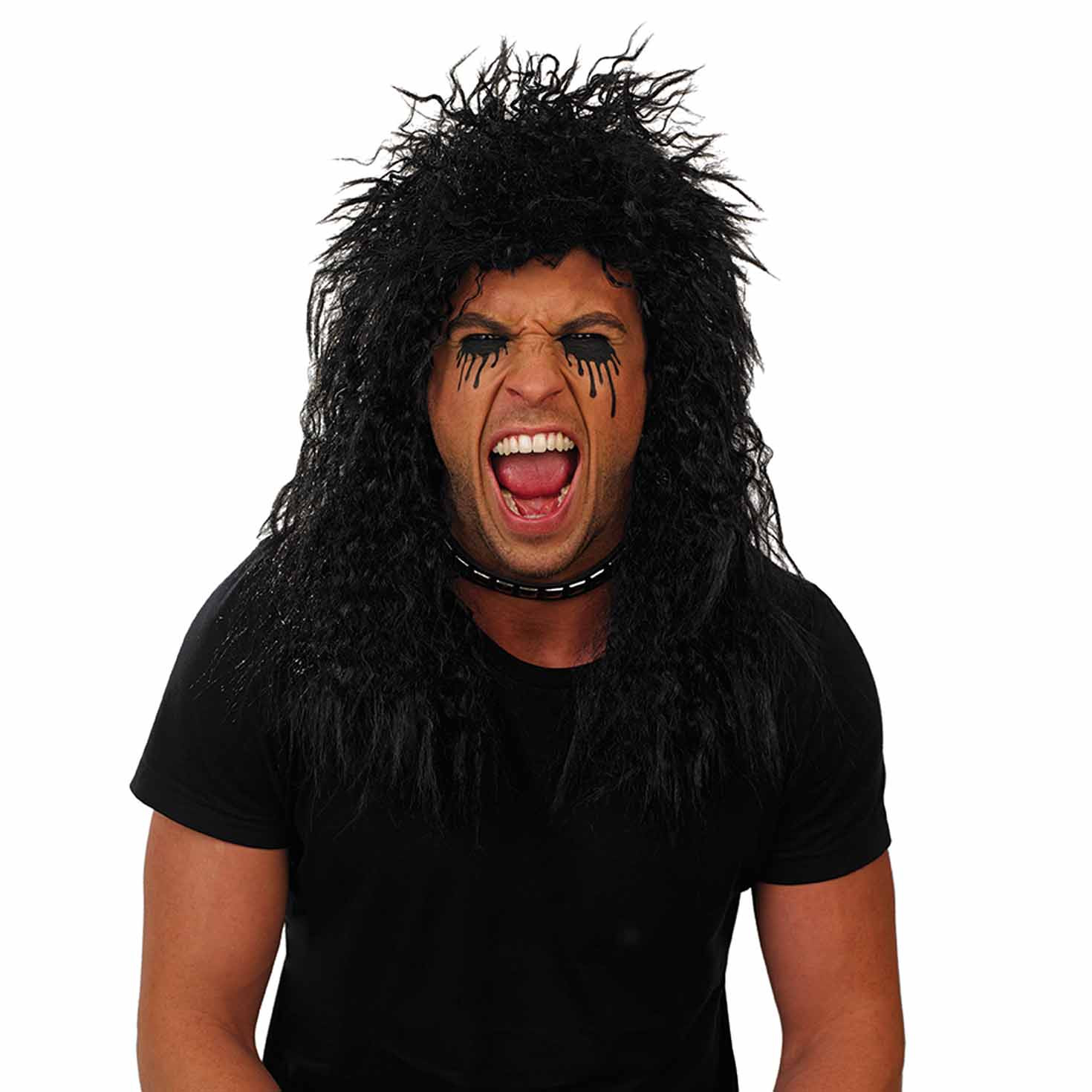 Lange Zwarte Rockerpruik
